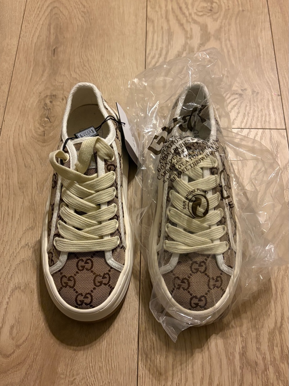 Beige Monogram Canvas Low-Top Sneakers - Women's